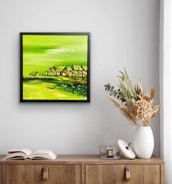 Verdant Hues, a square acrylic on canvas painting in greens by The Rural Painter